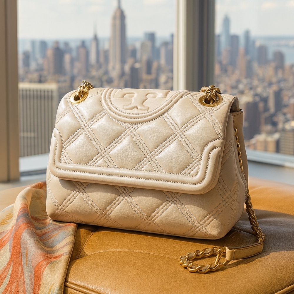 NEW Tory Burch Soft Fleming New Cream Leather Small Convertible Shoulder Bag